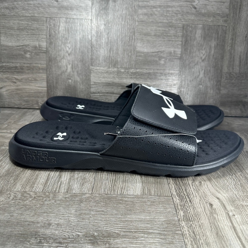 Under Armour Ignite VI Slide Mens 17 Black White Sandals 3026023-001 NEW